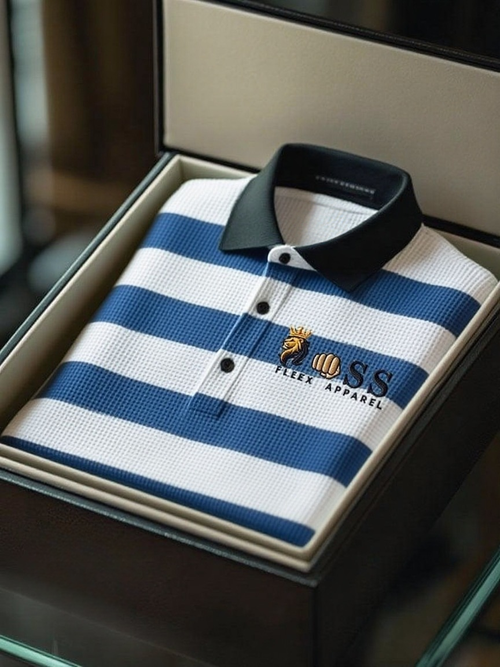 Men's Fashion Business Style Letter Printed Waffle Casual Short Sleeve POLO Shirt