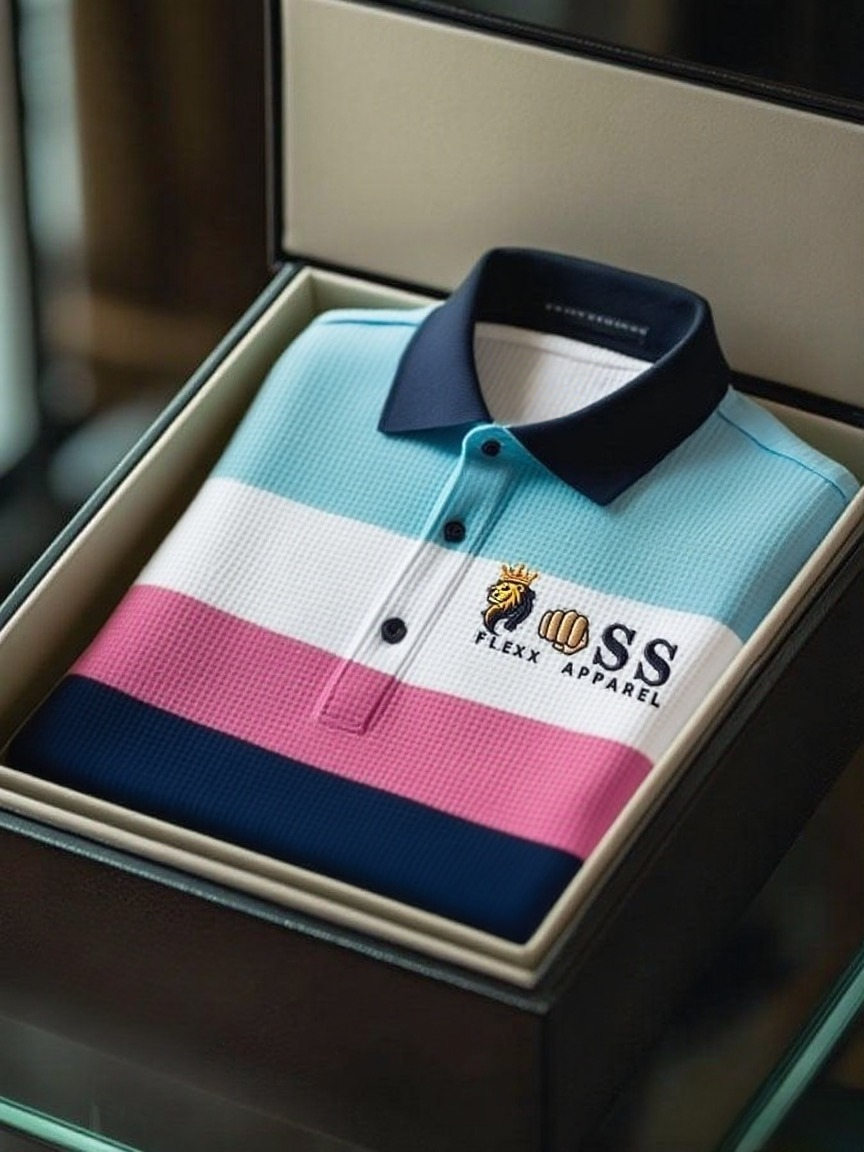 Men's Fashion Business Style Letter Printed Waffle Casual Short Sleeve POLO Shirt