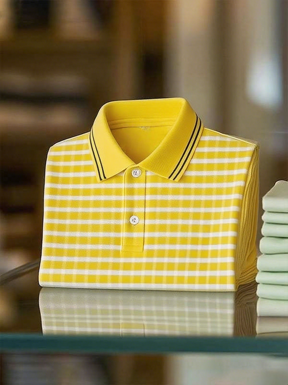 Men's Classic Business Stripe Button Short Sleeve Polo Shirt