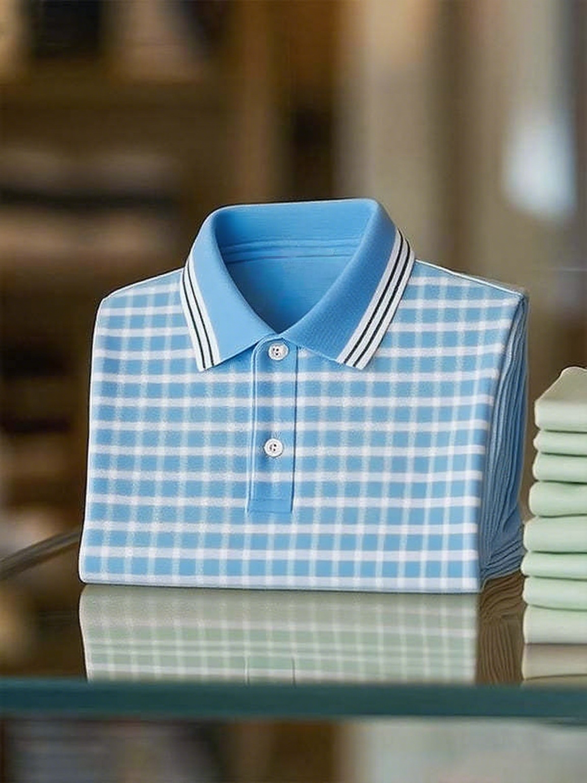 Men's Classic Business Stripe Button Short Sleeve Polo Shirt