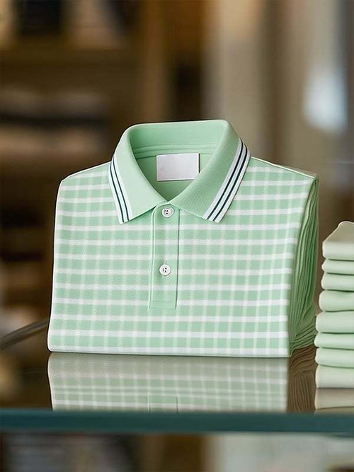 Men's Classic Business Stripe Button Short Sleeve Polo Shirt