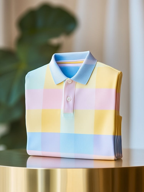 Men's Classic Business Check Button Short Sleeve Polo Shirt
