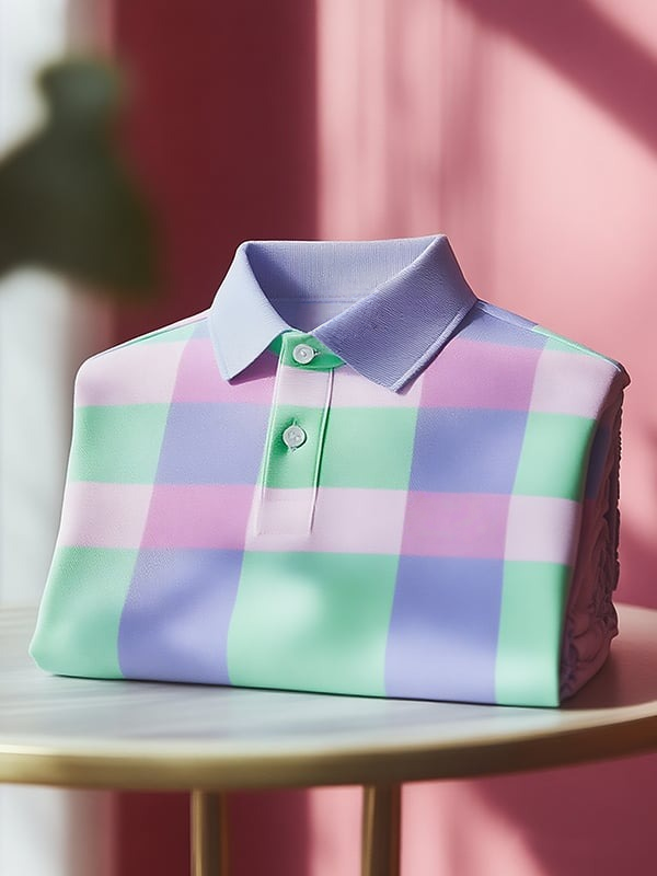 Men's Classic Business Check Button Short Sleeve Polo Shirt
