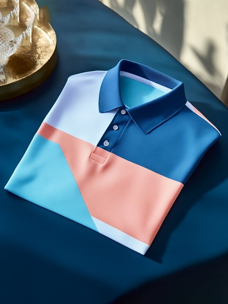 Men's Classic Business Logo Button Short Sleeve Polo Shirt