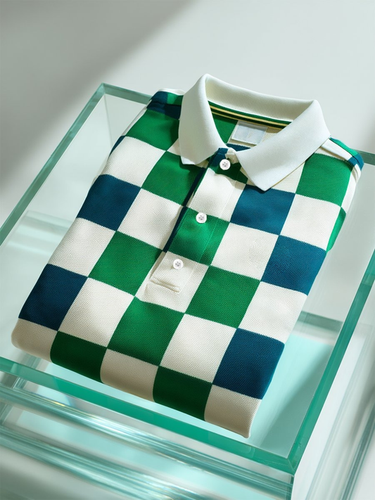 Men's Business Casual  Geometric Art Button Short Sleeve Polo Shirt