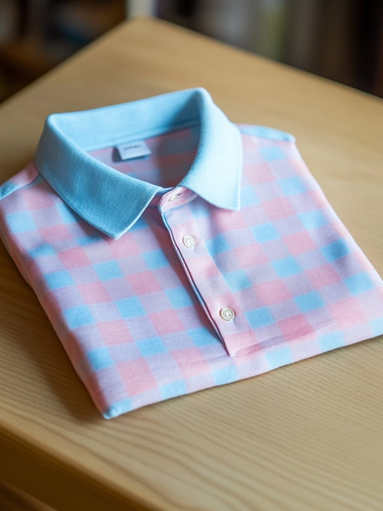 Men's Business Casual Plaid Button Short Sleeve Polo Shirt