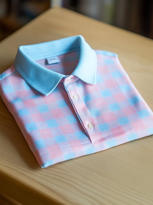 Men's Business Casual Plaid Button Short Sleeve Polo Shirt