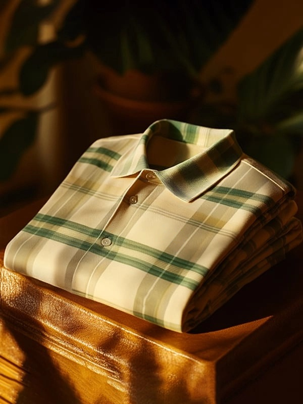 Men's Classic Business Check Button Short Sleeve Polo Shirt