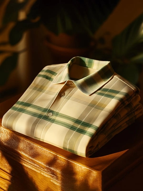 Men's Classic Business Check Button Short Sleeve Polo Shirt