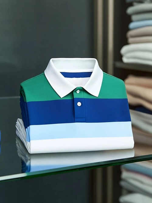 Men's Classic 4-Color Check Business Logo Button Short Sleeve Polo Shirt