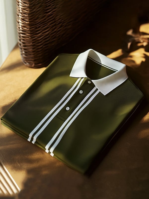 Men's Classic Stripe Logo Button Short Sleeve Polo Shirt