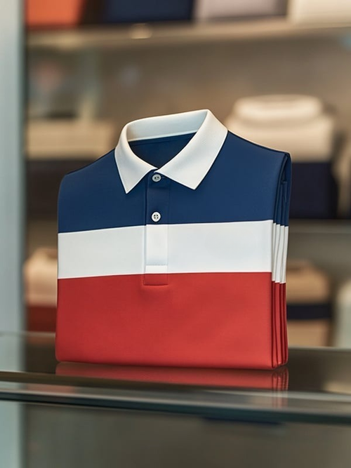 Men's Classic Tricolor Check Business Logo Button Short Sleeve Polo Shirt