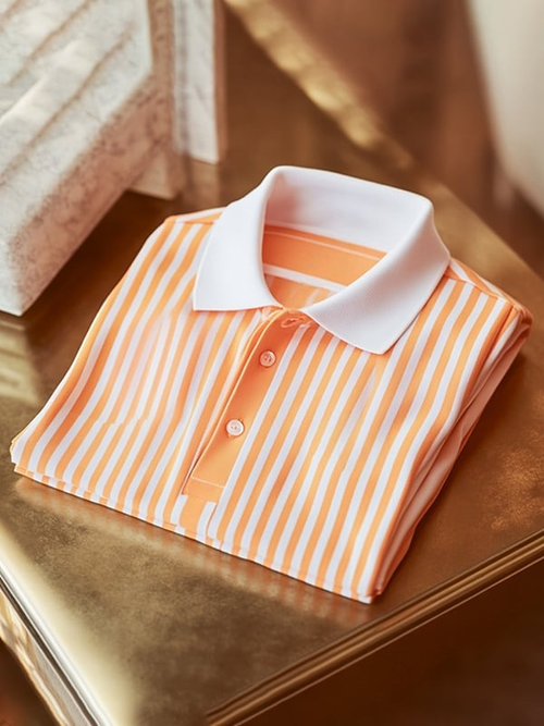 Men's Classic Two-Tone Versatile Stripe Logo Button Short Sleeve Polo Shirt