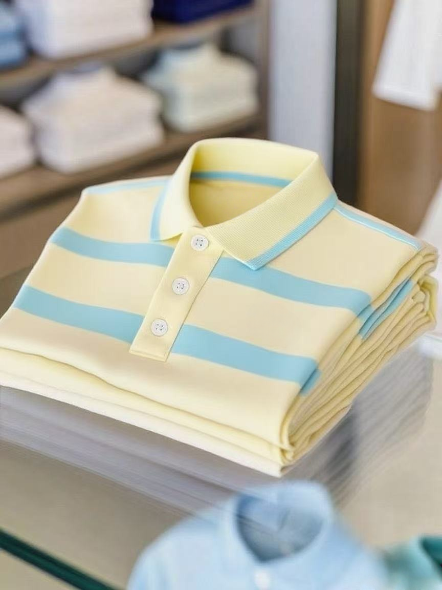 Men's Business Casual Color Block Stripe Button Short Sleeve Polo Shirt