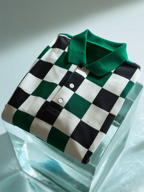 Men's Business Casual  Geometric Art Button Short Sleeve Polo Shirt