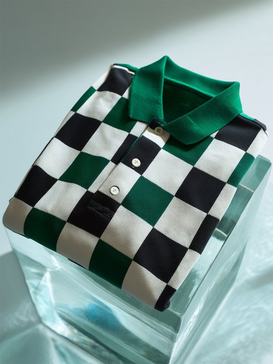 Men's Business Casual  Geometric Art Button Short Sleeve Polo Shirt