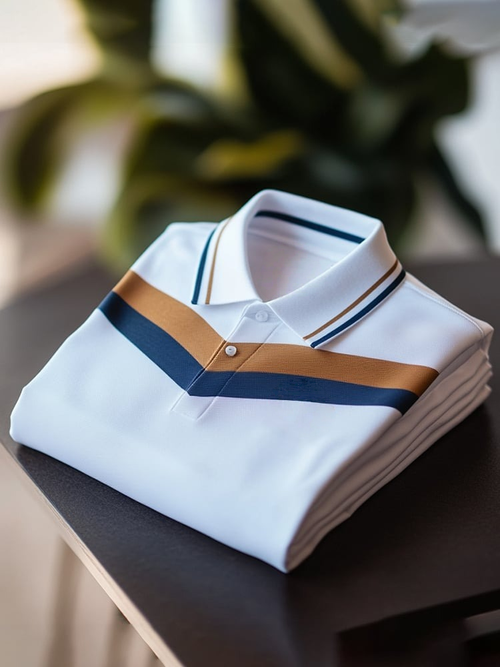 Men's Classic Business Check Logo Button Short Sleeve Polo Shirt