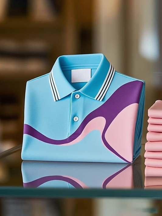 Men's Classic Business Irregular Contrast Logo Button Short Sleeve Polo Shirt