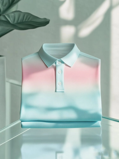Men's Business Casual Gradient Button Short Sleeve Polo Shirt