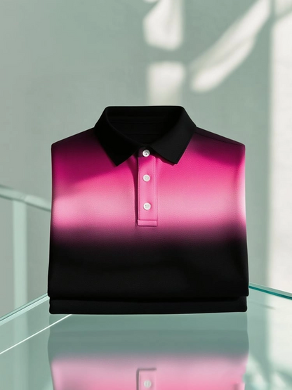 Men's Business Casual Gradient Button Short Sleeve Polo Shirt