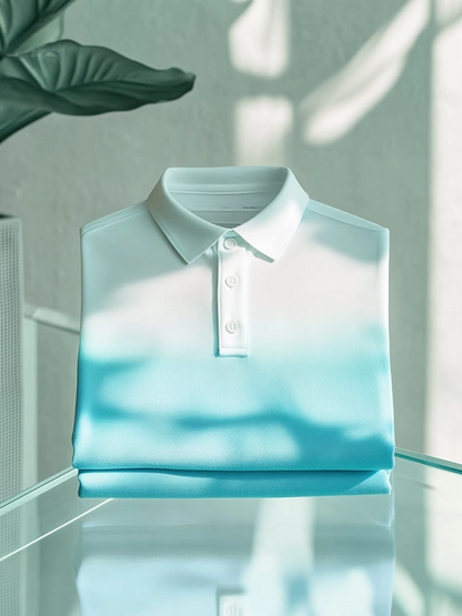 Men's Business Casual Gradient Button Short Sleeve Polo Shirt