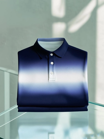 Men's Business Casual Gradient Button Short Sleeve Polo Shirt