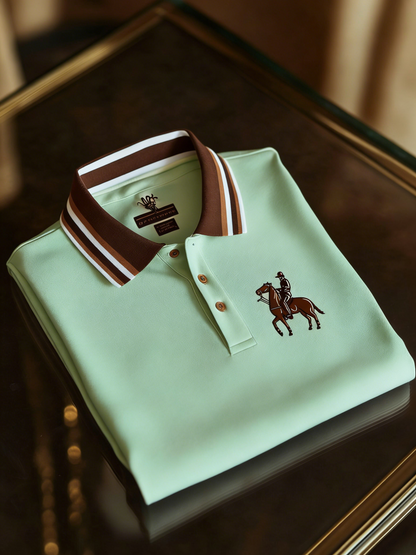 Men's Retro Business Logo Print Long Sleeve Polo Shirt