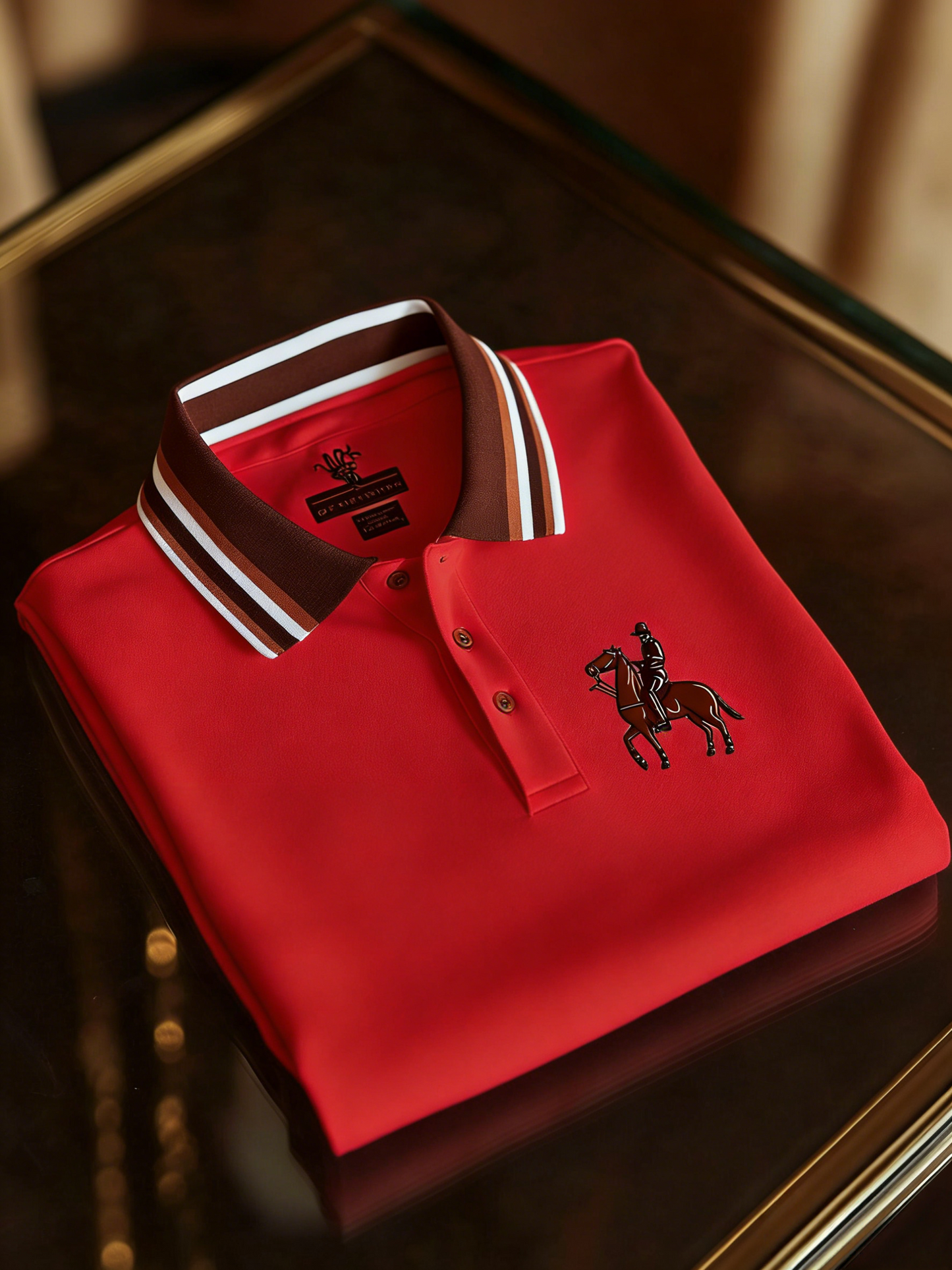 Men's Retro Business Logo Print Long Sleeve Polo Shirt