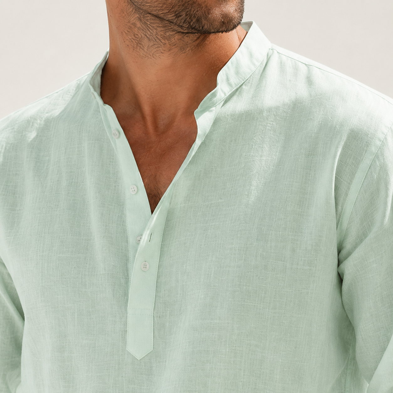 Fashioninprint Men's Breathable Linen Look Henley Shirt