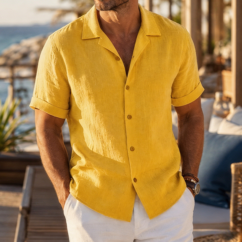 Fashioninprint Linen Short Sleeve Button Down Shirt