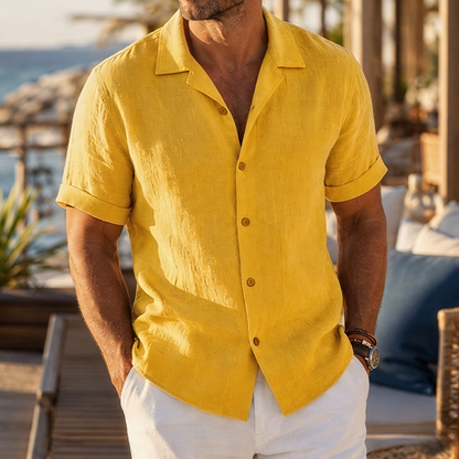 Fashioninprint Linen Short Sleeve Button Down Shirt