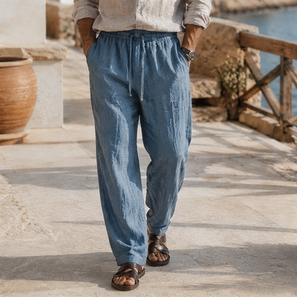 Fashioninprint Men's Beach Vacation Loose-Fit Lightweight Linen Trousers