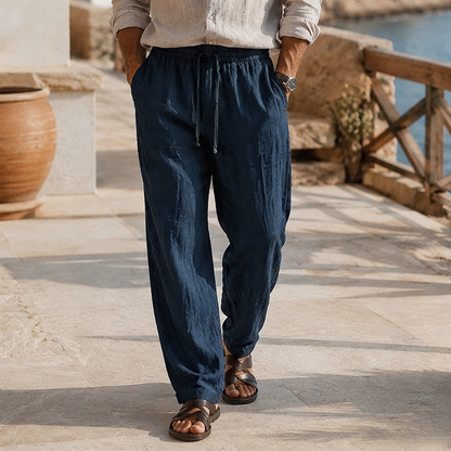 Fashioninprint Men's Beach Vacation Loose-Fit Lightweight Linen Trousers