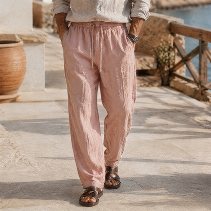 Fashioninprint Men's Beach Vacation Loose-Fit Lightweight Linen Trousers