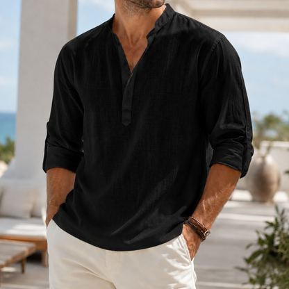 Fashioninprint Men's Breathable Linen Look Henley Shirt