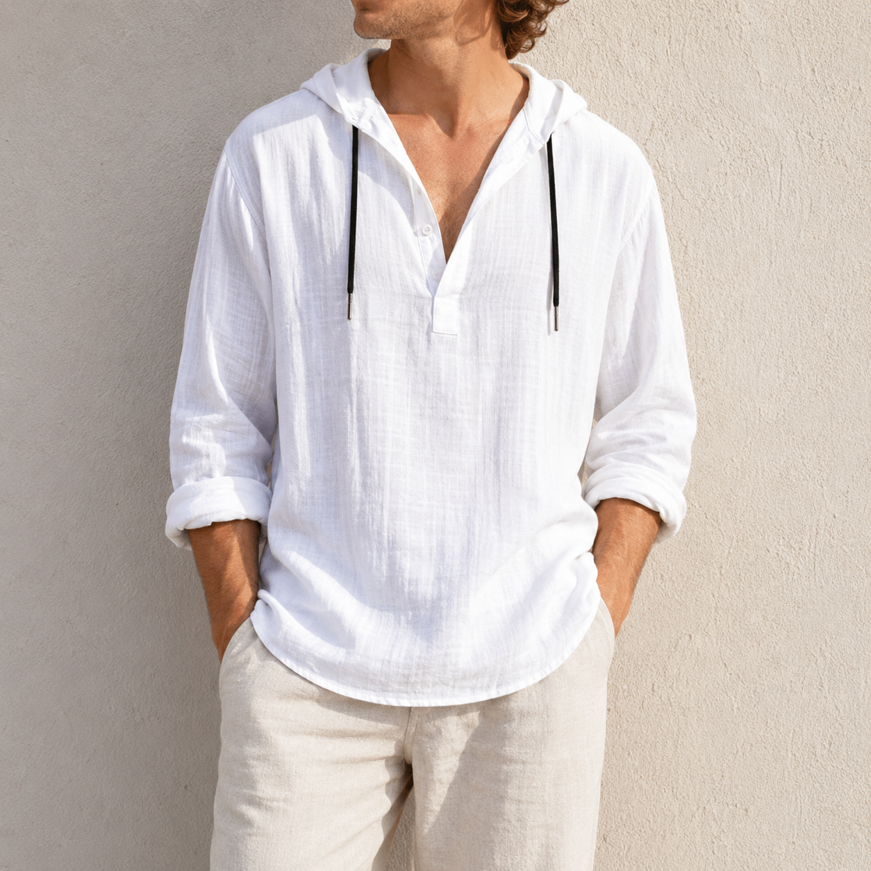 Fashioninprint Men's Fashion Retro Long Sleeve Loose Casual Henley Shirts