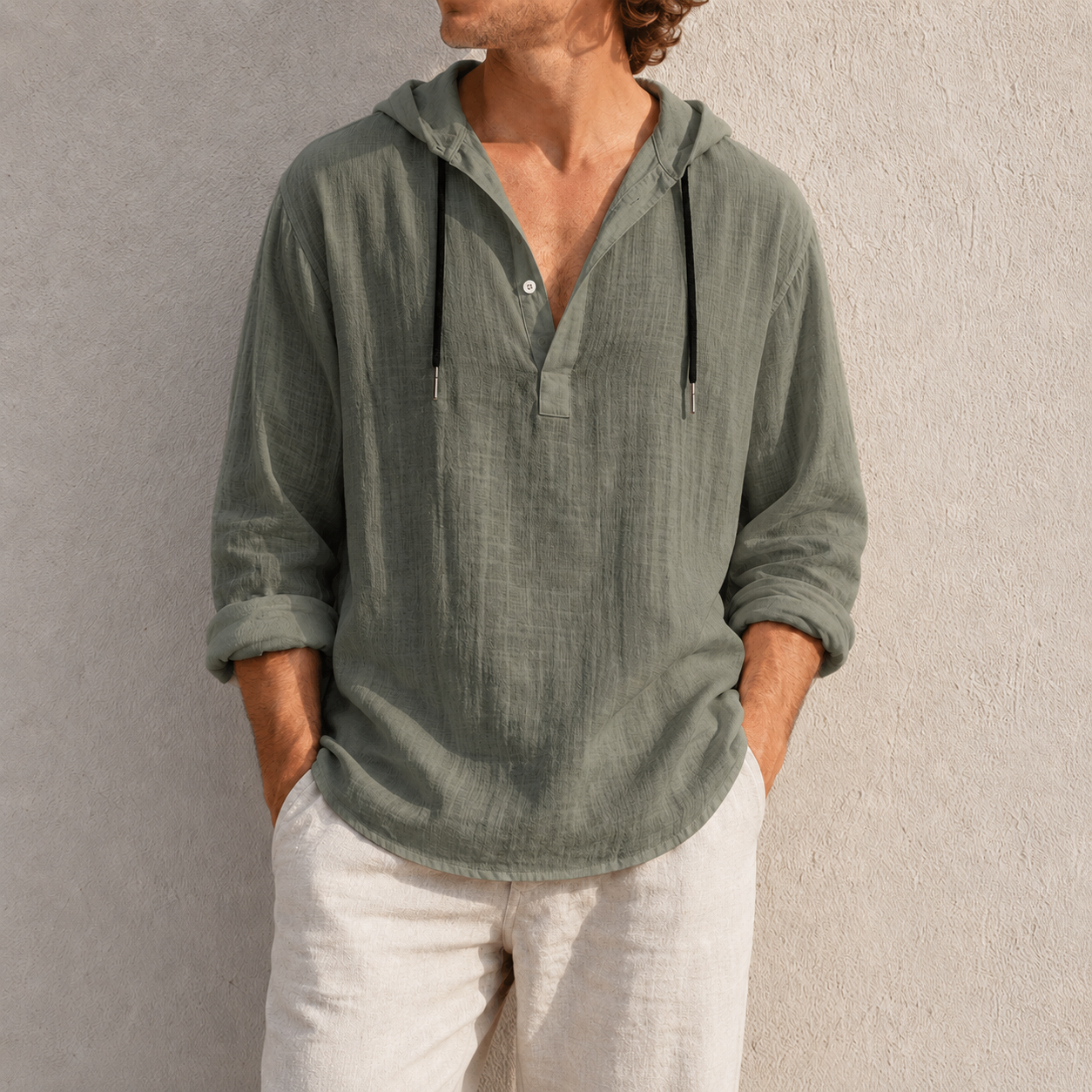 Fashioninprint Men's Fashion Retro Long Sleeve Loose Casual Henley Shirts