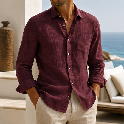 Fashioninprint Men’s Lightweight Textured Cotton Linen Long Sleeve Shirt