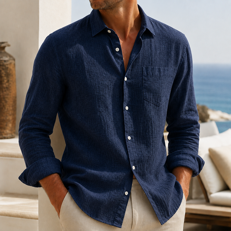 Fashioninprint Men’s Lightweight Textured Cotton Linen Long Sleeve Shirt