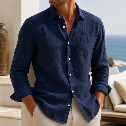 Fashioninprint Men’s Lightweight Textured Cotton Linen Long Sleeve Shirt