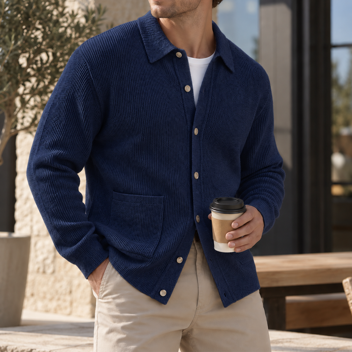 Mivanity Men's Premium Textured Knit Cardigan Sweater Relaxed Fit Button Front Casual Layer