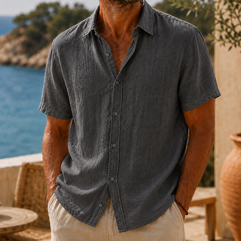 Fashioninprint Men’s Vintage Washed Cotton Linen Short Sleeve Shirt