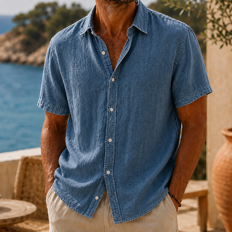 Fashioninprint Men’s Vintage Washed Cotton Linen Short Sleeve Shirt
