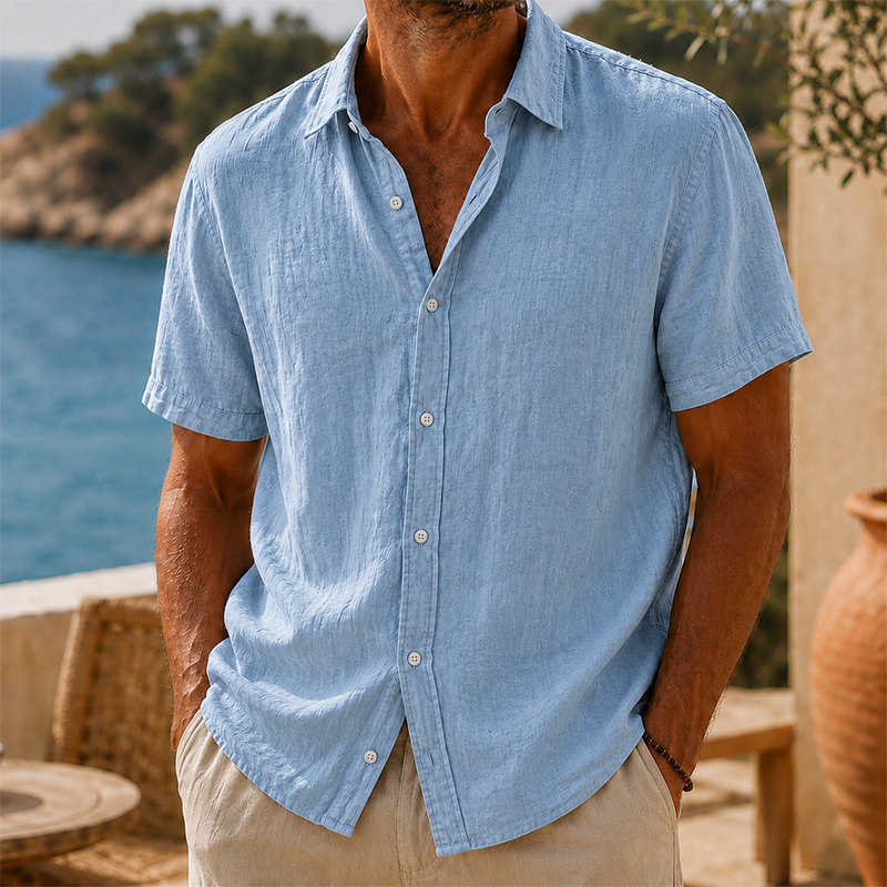 Fashioninprint Men’s Vintage Washed Cotton Linen Short Sleeve Shirt