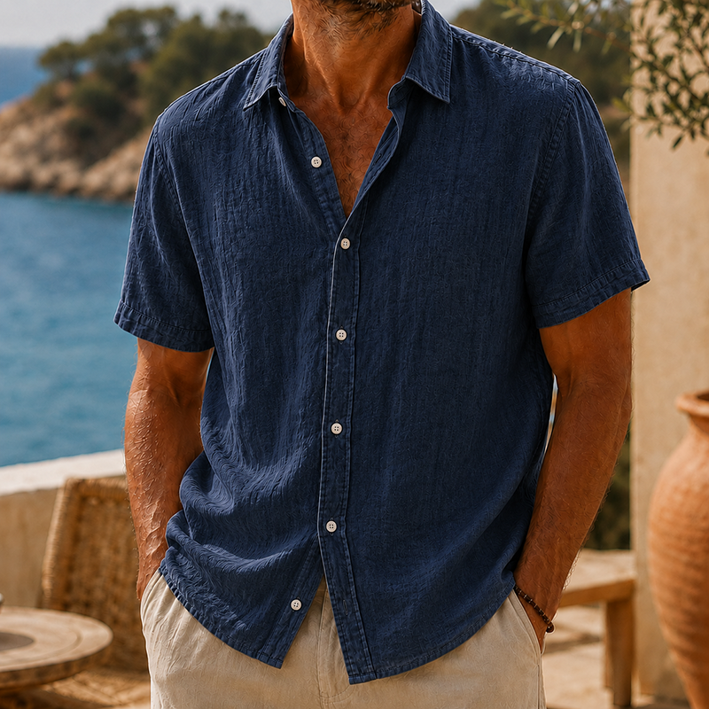 Fashioninprint Men’s Vintage Washed Cotton Linen Short Sleeve Shirt
