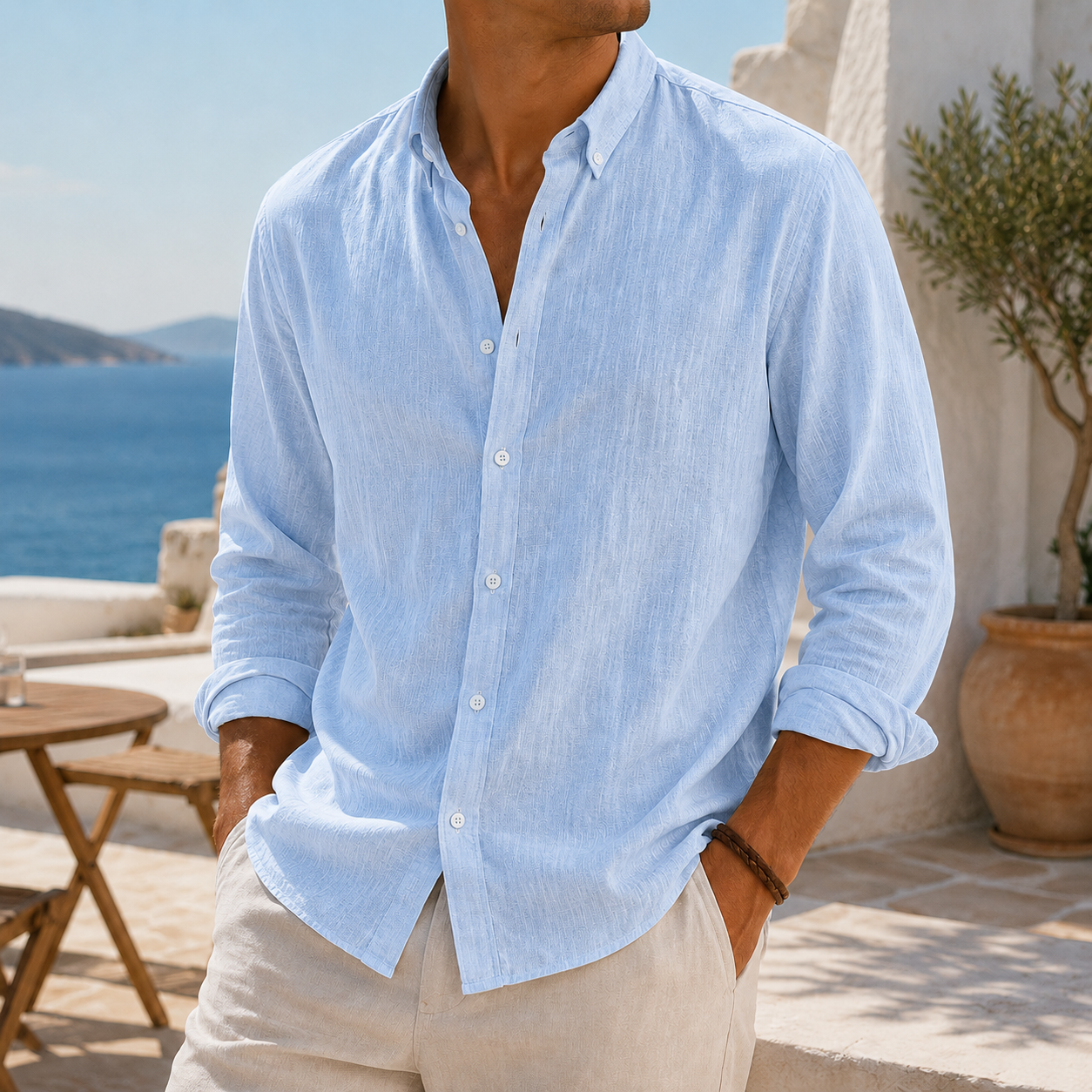 Fashioninprint Stylish Breathable Linen Casual Everyday Long Sleeve Shirt