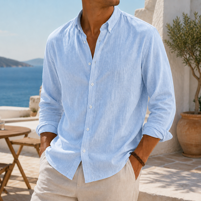 Fashioninprint Stylish Breathable Linen Casual Everyday Long Sleeve Shirt