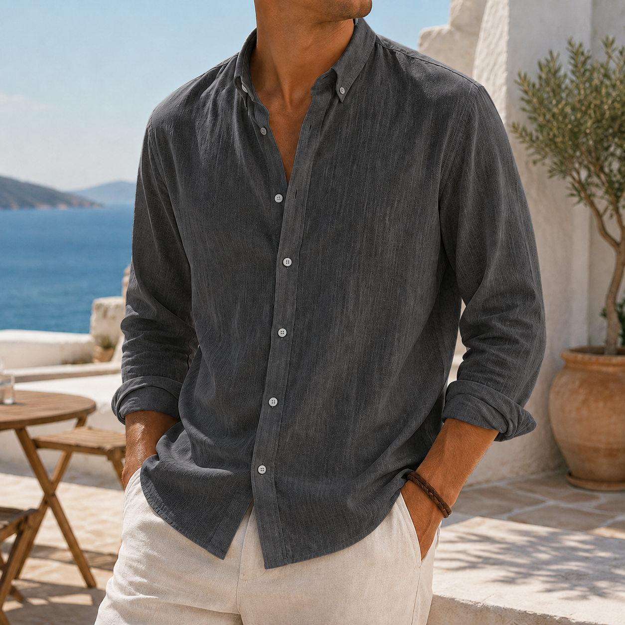 Fashioninprint Stylish Breathable Linen Casual Everyday Long Sleeve Shirt