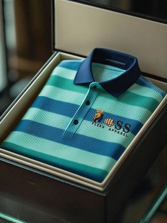 Men's Fashion Business Style Letter Printed Waffle Casual Short Sleeve POLO Shirt