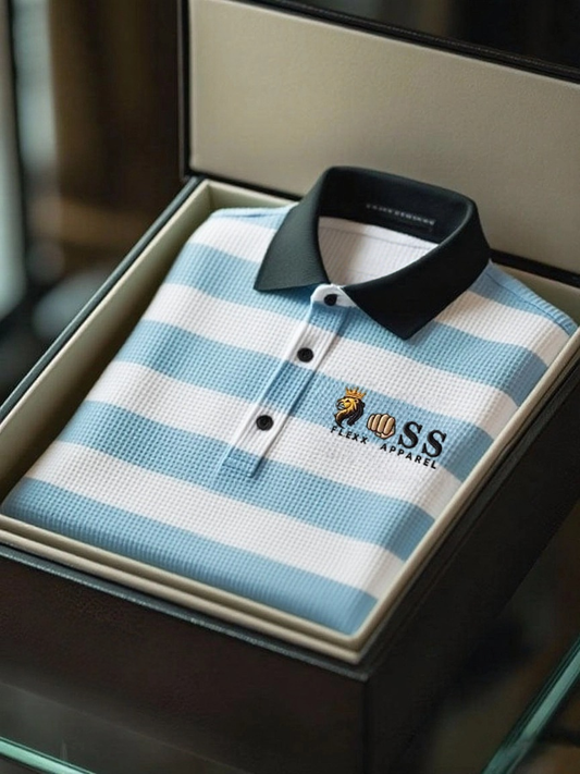 Men's Fashion Business Style Letter Printed Waffle Casual Short Sleeve POLO Shirt